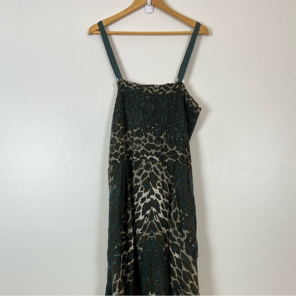 Soft Surroundings Green and Cream Maxi Dress with Handkerchief Hem - Picture 2 of 7